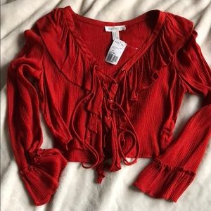 Red Lace Up crop top